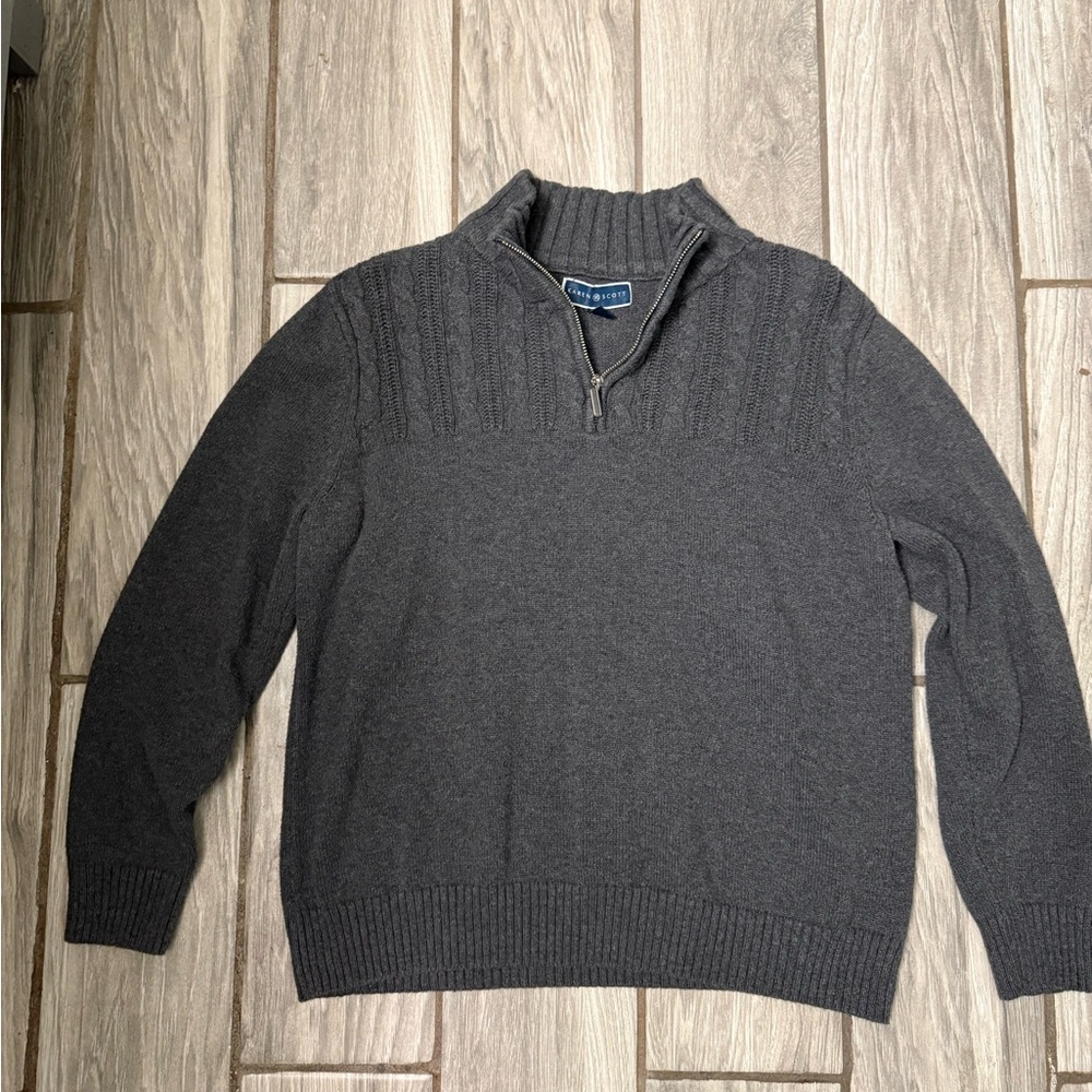 Karen Scott Woman’s Dark Gray Half-Zip Cable Knit Sweater Size XL